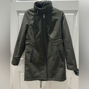 NWOT Faux-Leather-Trim Raincoat - Michael Michael Kors